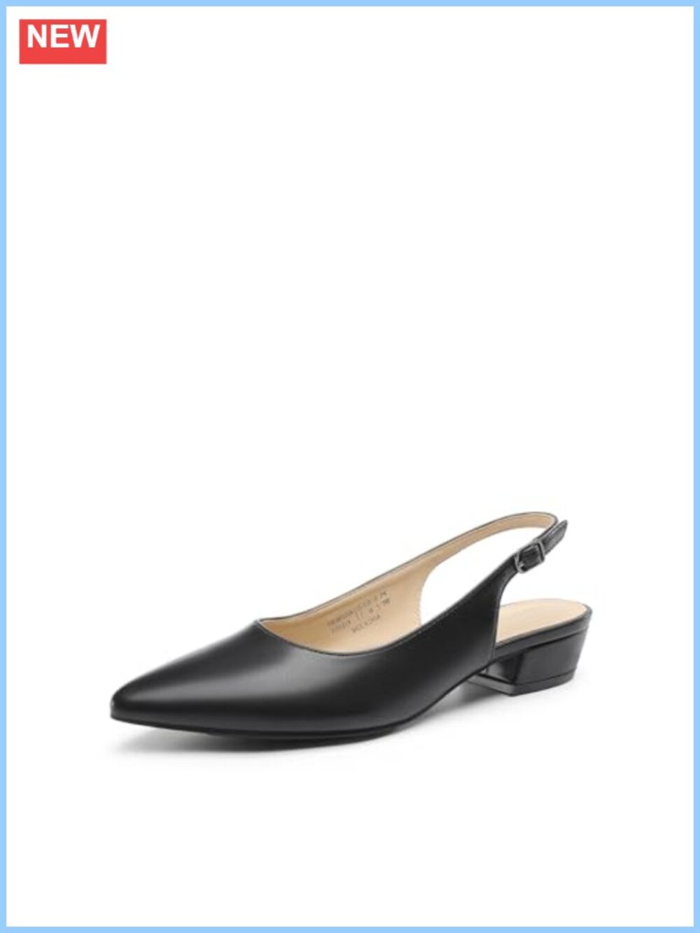 Slingback Low Block Heels Pointed Toe Women's Pumps Faux Leather